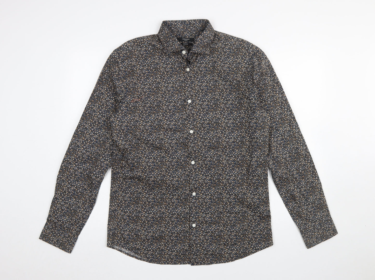 Jack & Jones Men's Blue Floral Slim Fit Long Sleeve Button-Up Shirt Size L