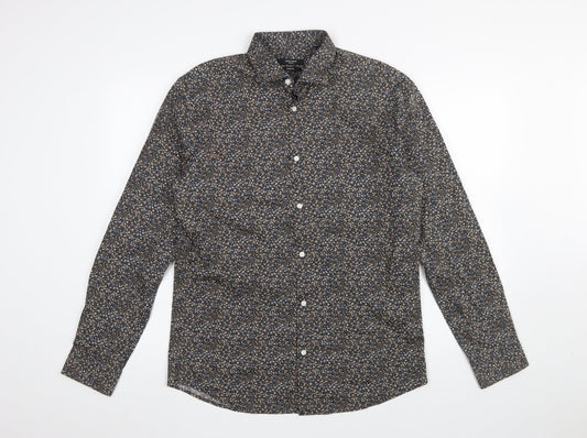 Jack & Jones Men's Blue Floral Slim Fit Long Sleeve Button-Up Shirt Size L