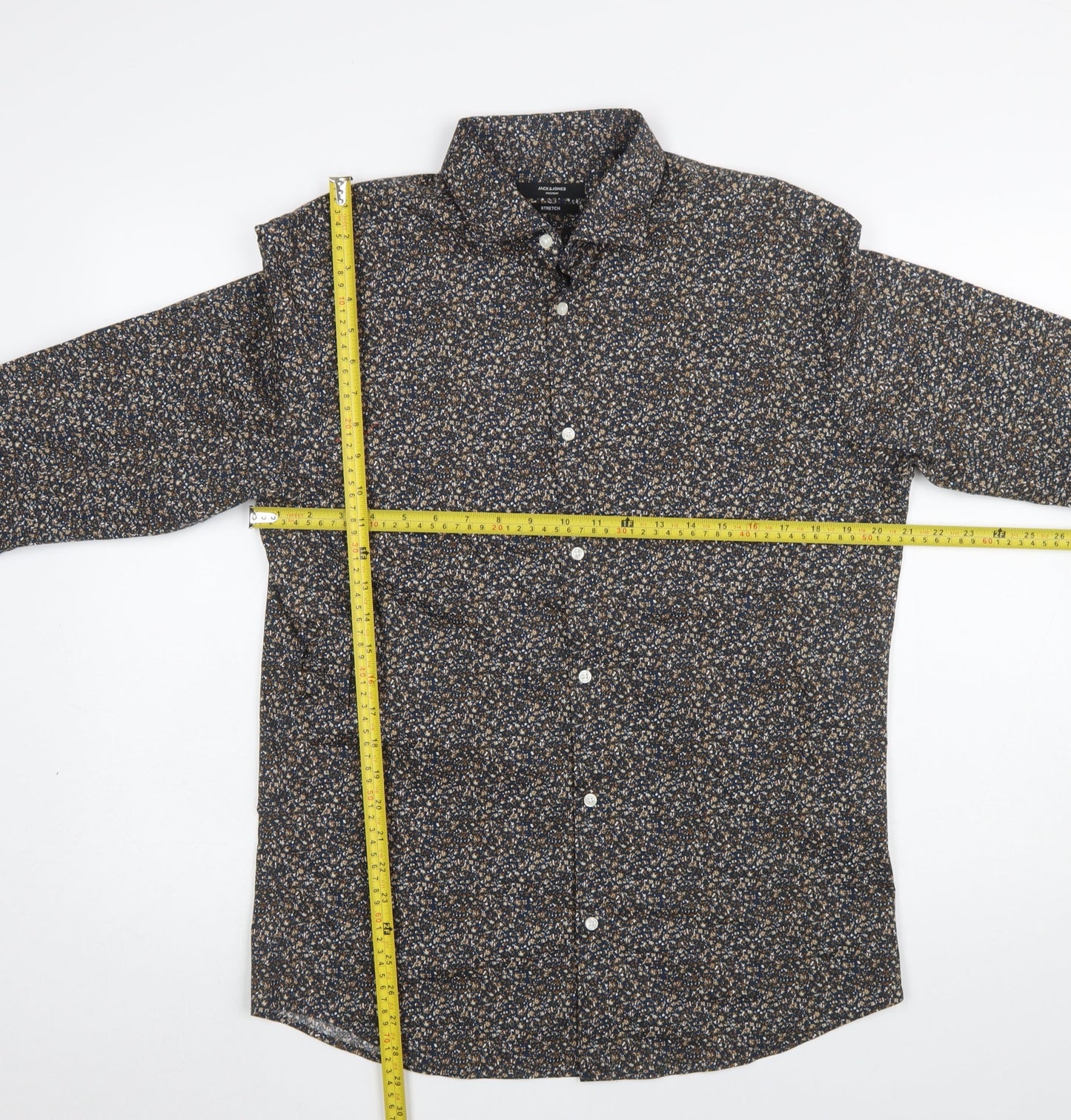 Jack & Jones Men's Blue Floral Slim Fit Long Sleeve Button-Up Shirt Size L