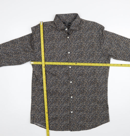 Jack & Jones Men's Blue Floral Slim Fit Long Sleeve Button-Up Shirt Size L