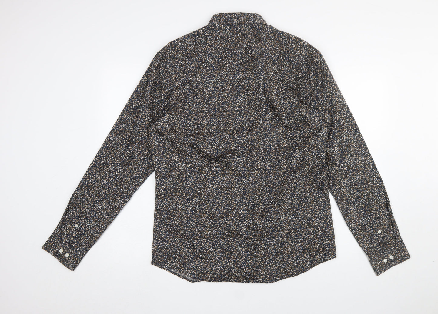 Jack & Jones Men's Blue Floral Slim Fit Long Sleeve Button-Up Shirt Size L