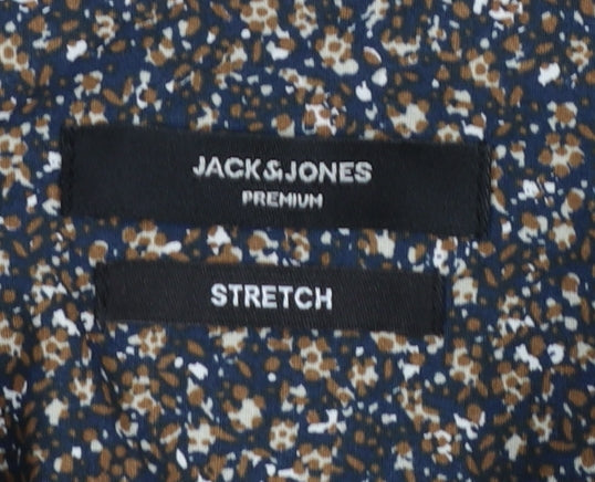 Jack & Jones Men's Blue Floral Slim Fit Long Sleeve Button-Up Shirt Size L