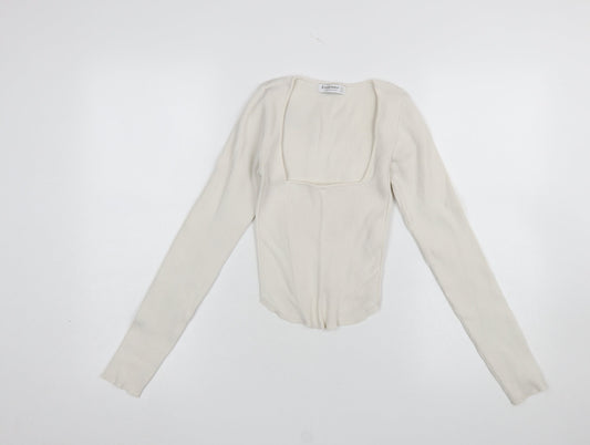 Stradivarius Women’s Ivory Long Sleeve Cropped Knit Blouse Size S