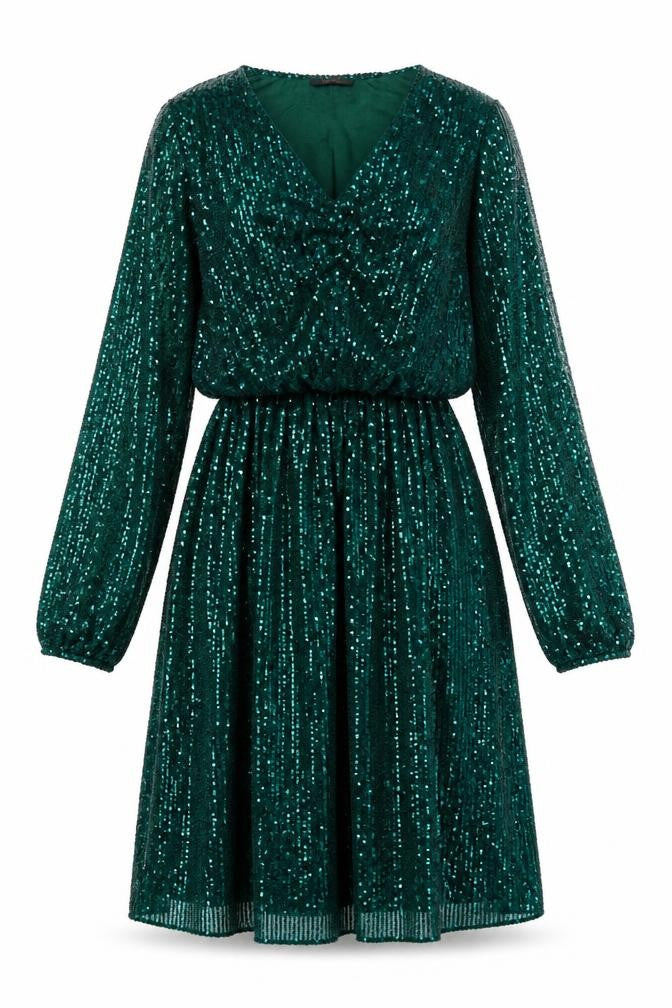 Kyla Women's Green Sequin Long Sleeve Fit & Flare Party Dress Size S