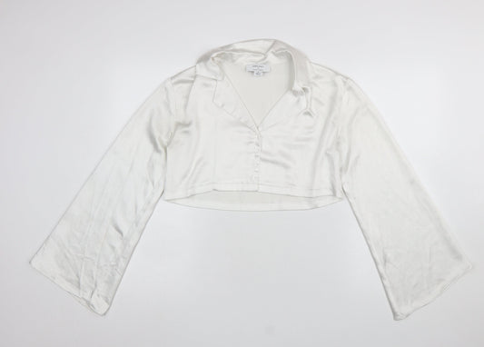 Labelrail Women’s White Cropped Satin Blouse UK 8 Long Sleeve Classic