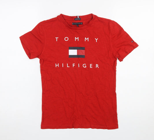 Tommy Hilfiger Boys Red Organic Cotton Logo T-Shirt Size 152