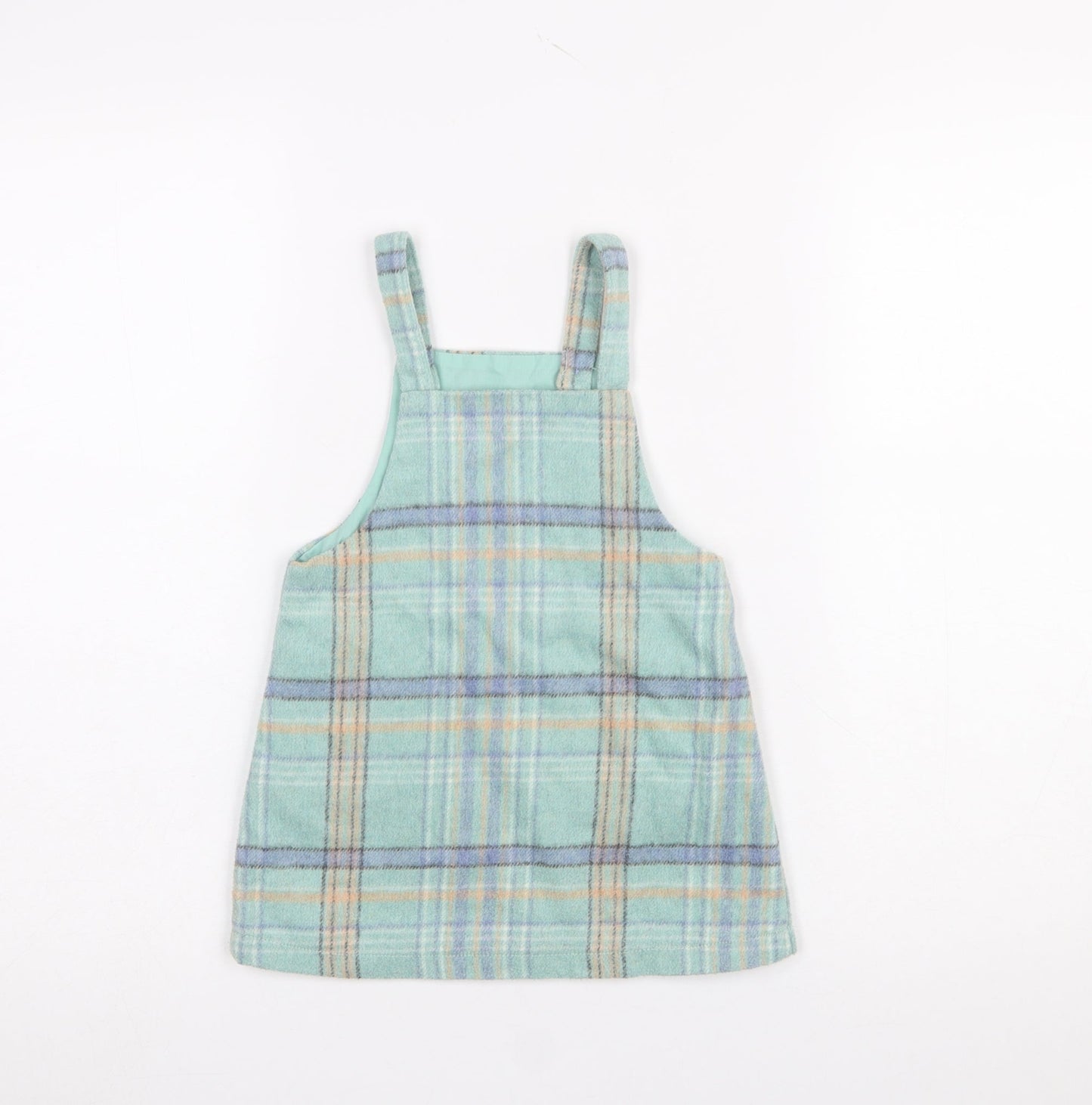 Next Girls Blue Check Pinafore Dress 2-3 Years Wool Blend Lined
