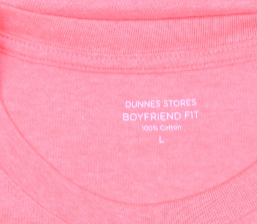 Dunnes Stores Womens Pink Cotton T-Shirt Size 16 Casual Boyfriend Fit
