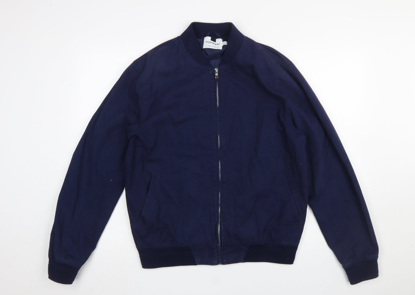 Topman Men's Blue Bomber Jacket L Cotton Lined Casual Zip Up