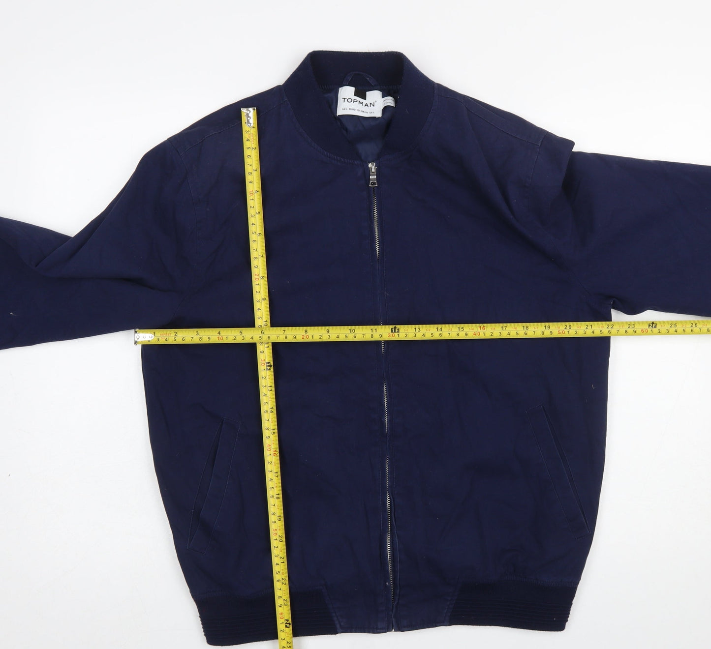 Topman Men's Blue Bomber Jacket L Cotton Lined Casual Zip Up
