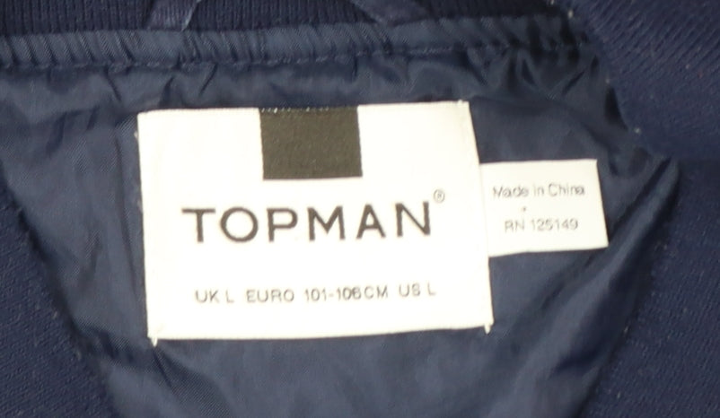 Topman Men's Blue Bomber Jacket L Cotton Lined Casual Zip Up
