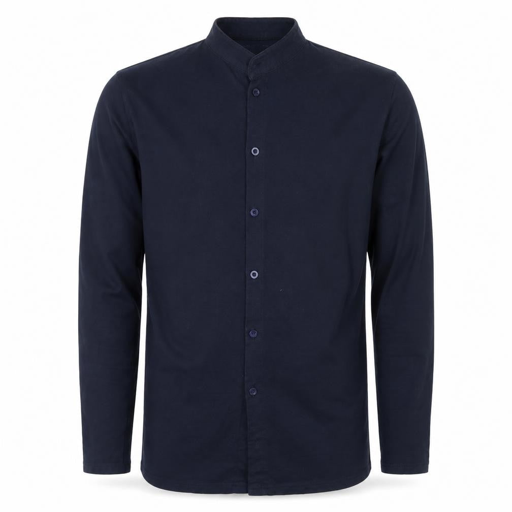 boohooMAN Men’s Blue Slim Fit Band Collar Long Sleeve Cotton Shirt M