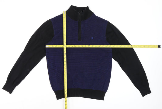Allen Solly Men Blue Black Cotton Half Zip High Neck Jumper M
