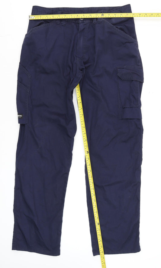 Tranemo Men's Navy Blue Cargo Workwear Trousers 34R Polyester Cotton Blend
