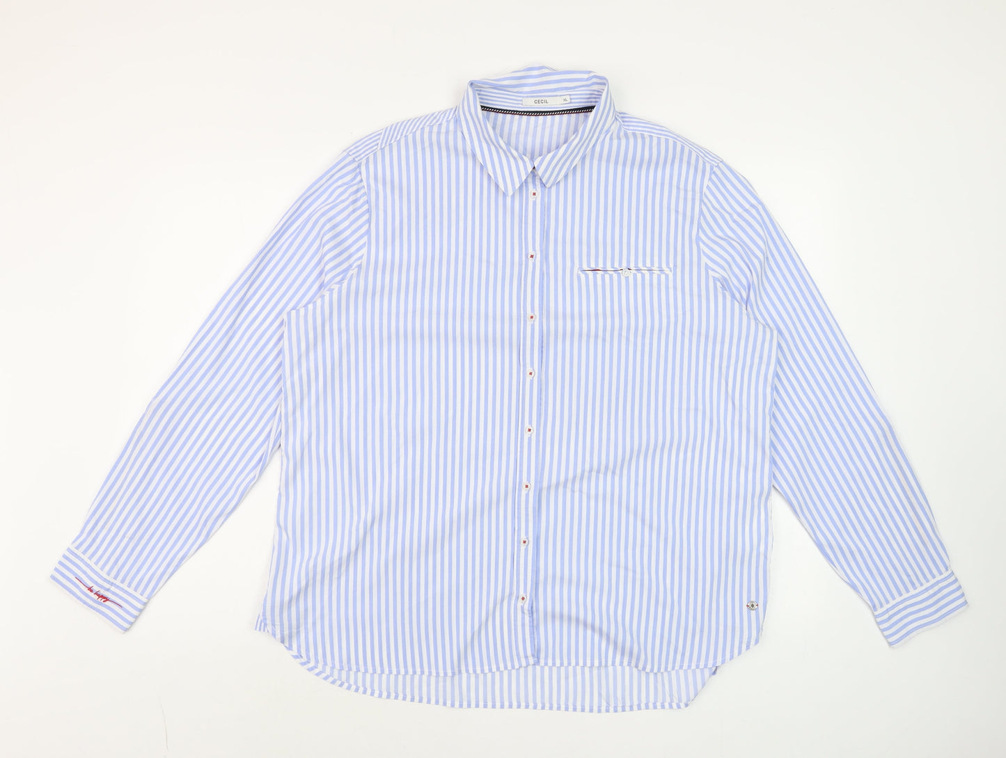 Cecil Men's Blue Striped XL Regular Fit Long Sleeve Dress Shirt