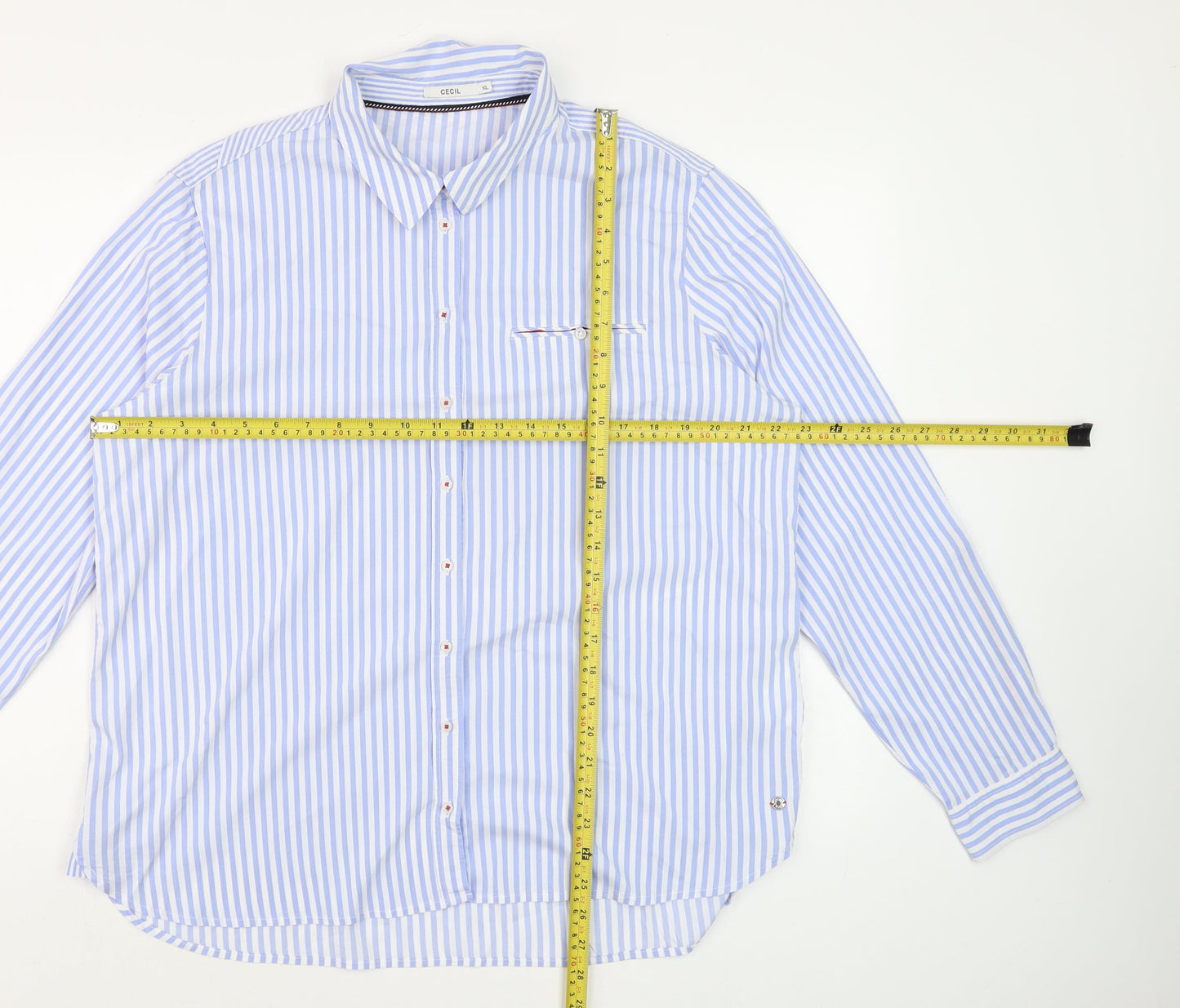 Cecil Men's Blue Striped XL Regular Fit Long Sleeve Dress Shirt