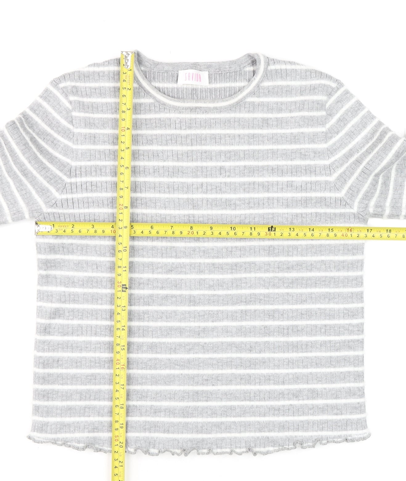 Savida Women Grey Striped Long Sleeve Knit Top Size 14