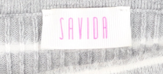 Savida Women Grey Striped Long Sleeve Knit Top Size 14