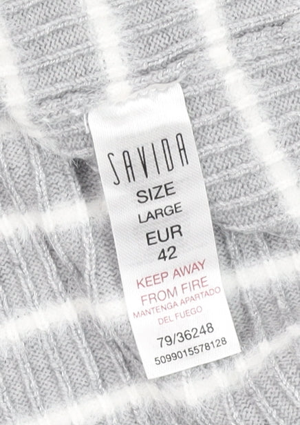 Savida Women Grey Striped Long Sleeve Knit Top Size 14