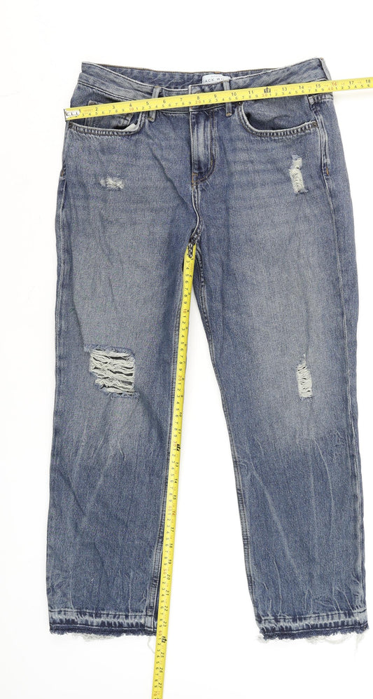 Jack Wills Women's Blue Girlfriend Distressed Jeans Size 10