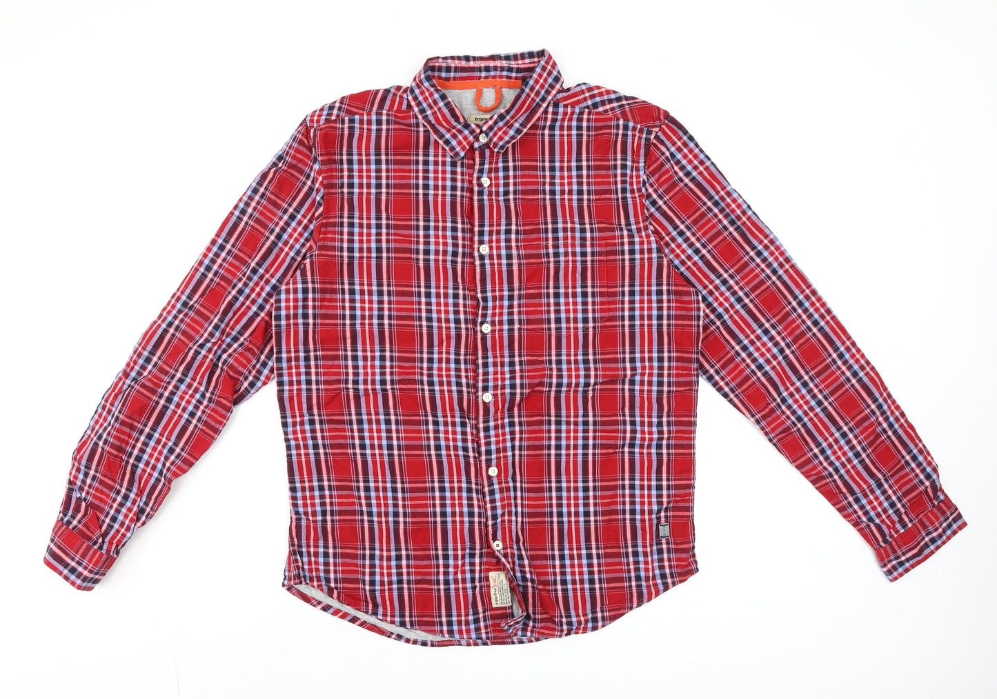 Triple Five Soul Men's Red Plaid Cotton Long Sleeve Button-Up Shirt L