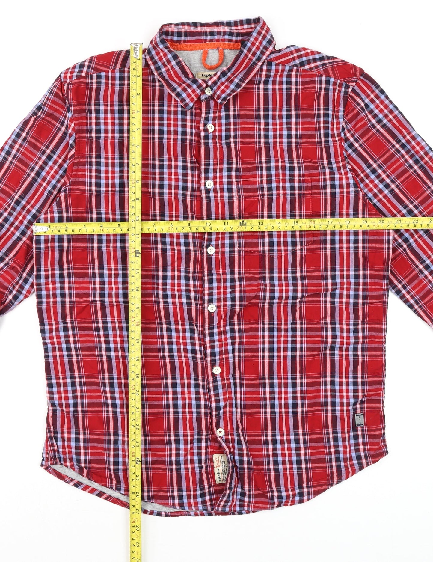 Triple Five Soul Men's Red Plaid Cotton Long Sleeve Button-Up Shirt L