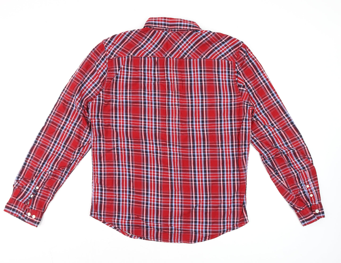 Triple Five Soul Men's Red Plaid Cotton Long Sleeve Button-Up Shirt L