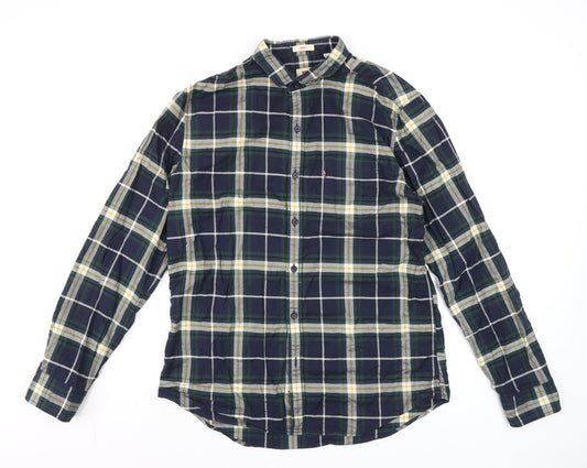 Levi's Men's Blue Slim Fit Checked Long Sleeve Button-Up Shirt Size L