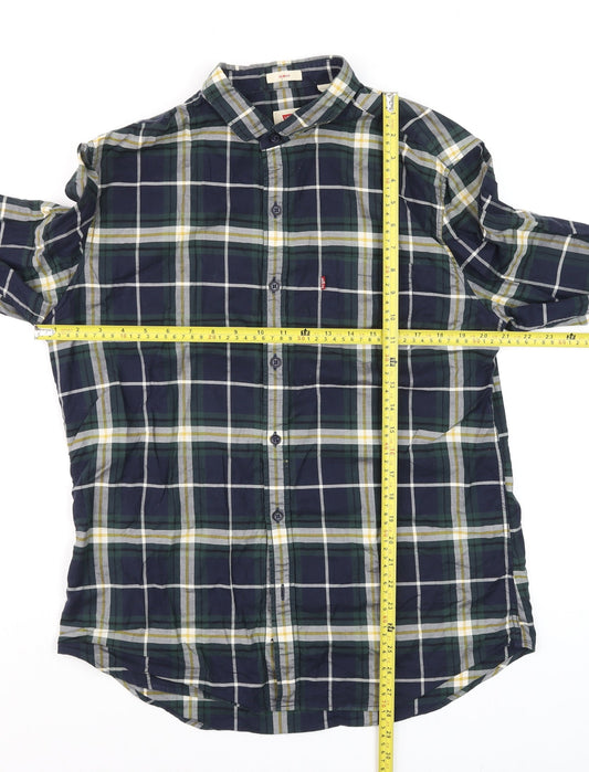 Levi's Men's Blue Slim Fit Checked Long Sleeve Button-Up Shirt Size L