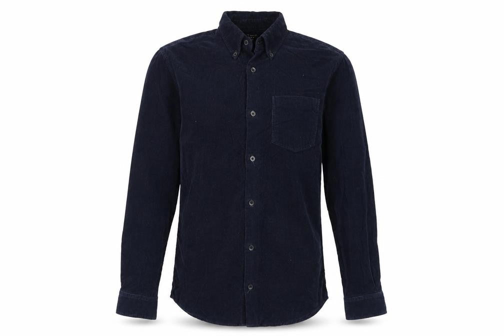 New Look Men Blue Corduroy Button-Down Shirt XS Long Sleeve Casual