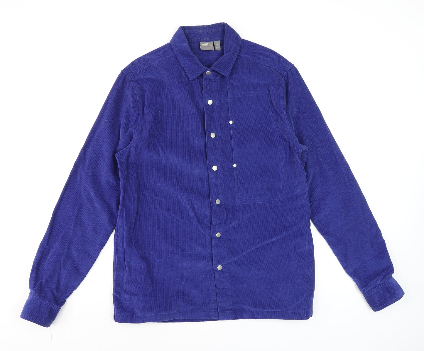 ASOS Men's Blue Corduroy Long Sleeve Button-Up Shirt XS