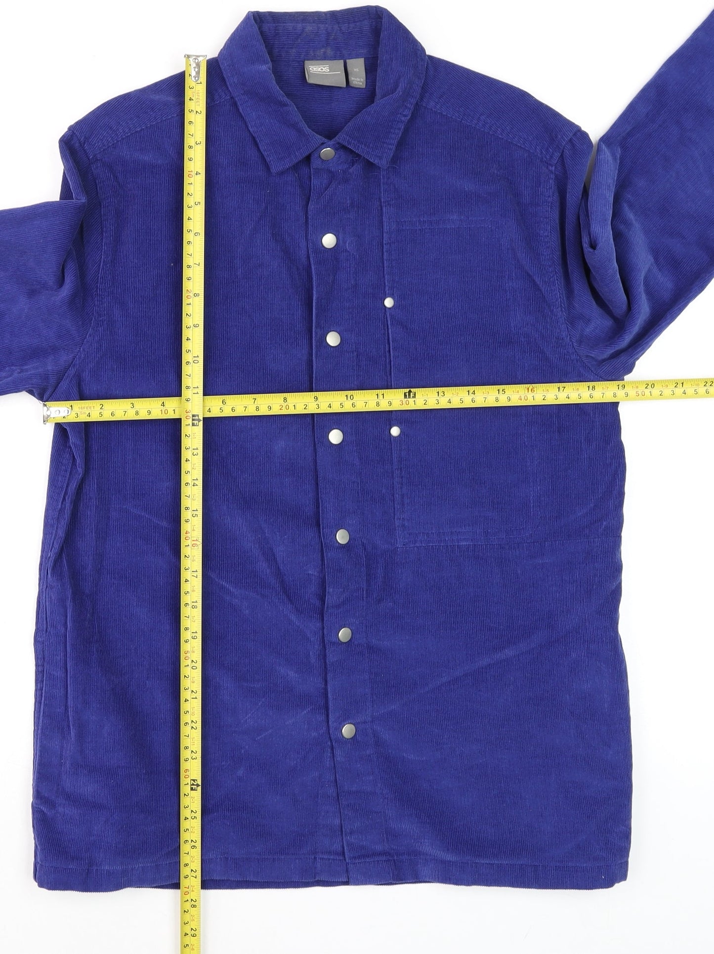 ASOS Men's Blue Corduroy Long Sleeve Button-Up Shirt XS