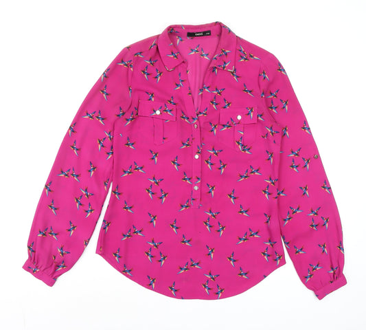 Oasis Women's Pink Bird Print Long Sleeve Button Blouse Size 6