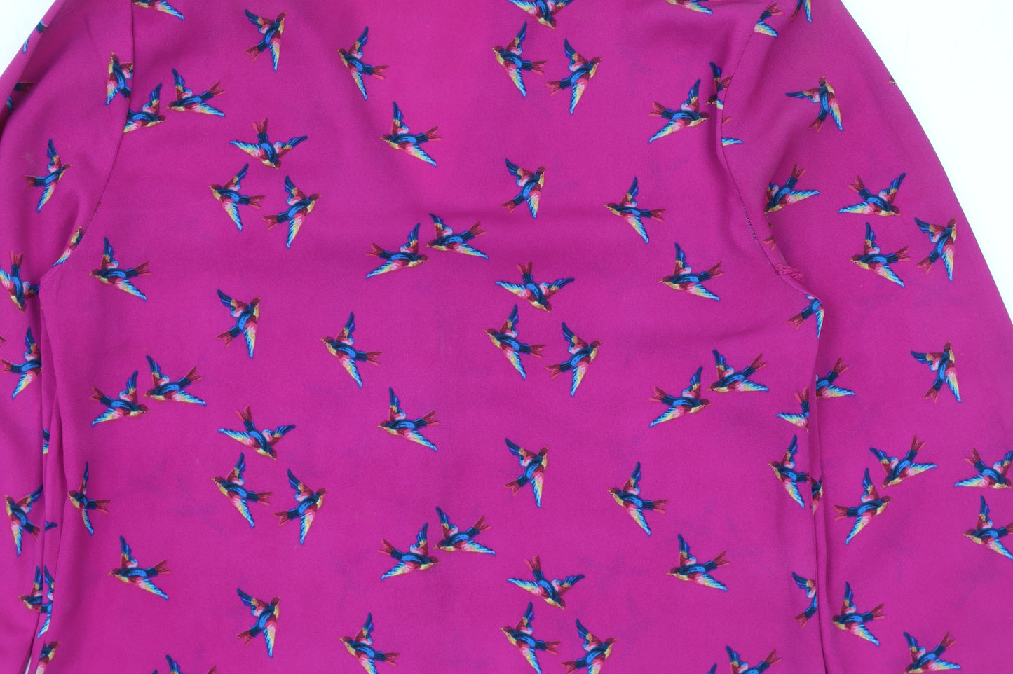 Oasis Women's Pink Bird Print Long Sleeve Button Blouse Size 6