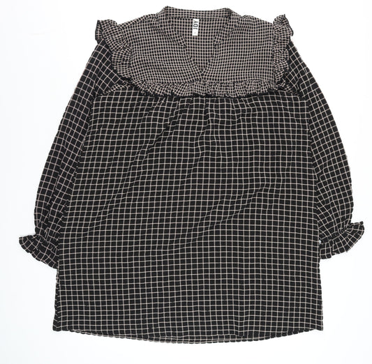 JDY Womens Black Check Ruffle Long Sleeve Tunic Blouse Size 12