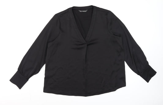 Dunnes Women Black V-Neck Long Sleeve Basic Blouse L