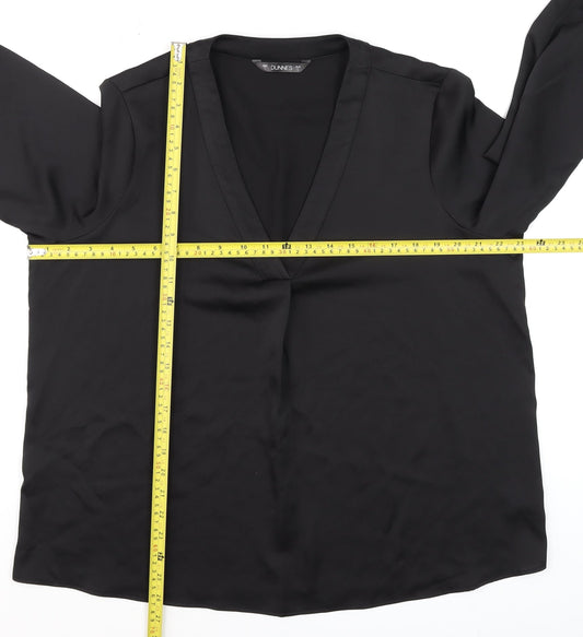 Dunnes Women Black V-Neck Long Sleeve Basic Blouse L