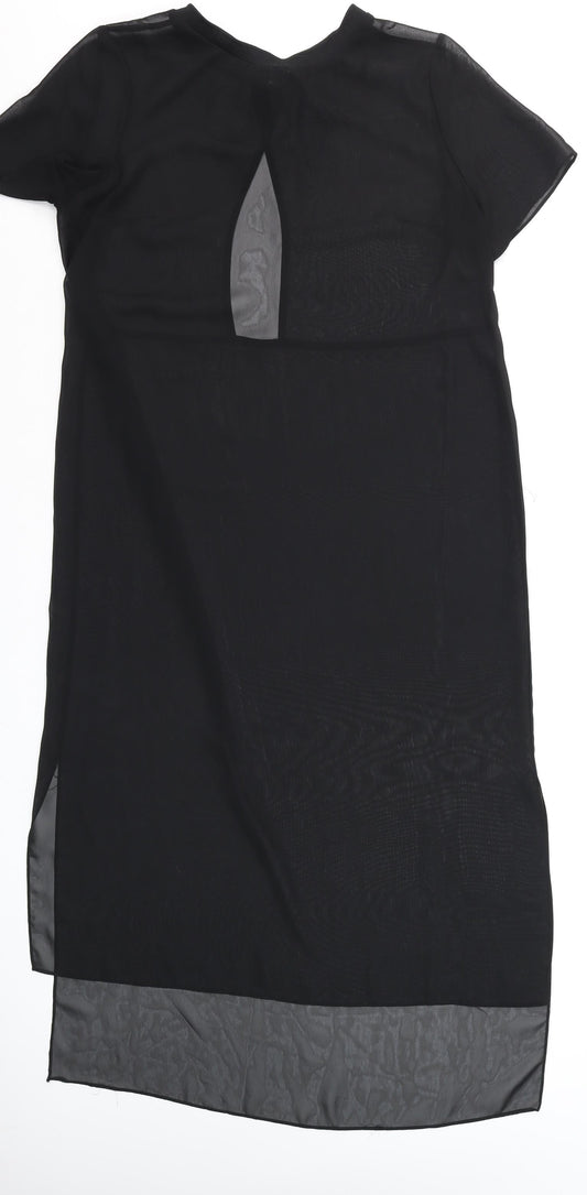 River Island Women’s Black Sheer Tunic Blouse Size 10 Short Sleeve