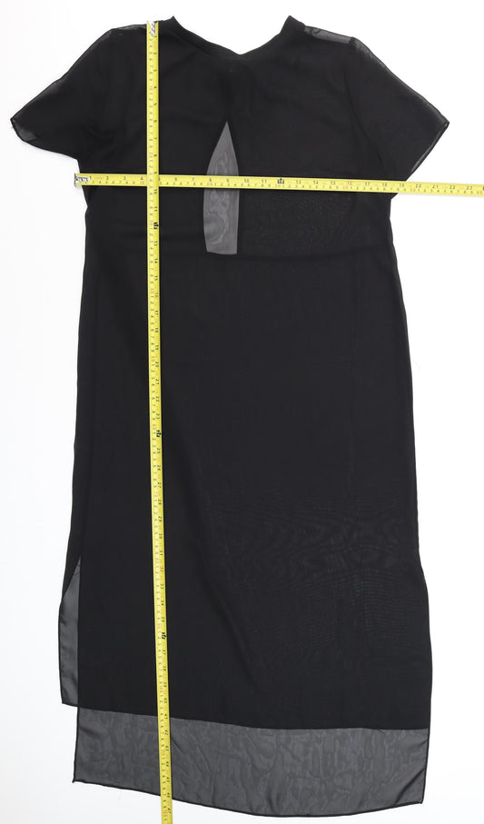 River Island Women’s Black Sheer Tunic Blouse Size 10 Short Sleeve