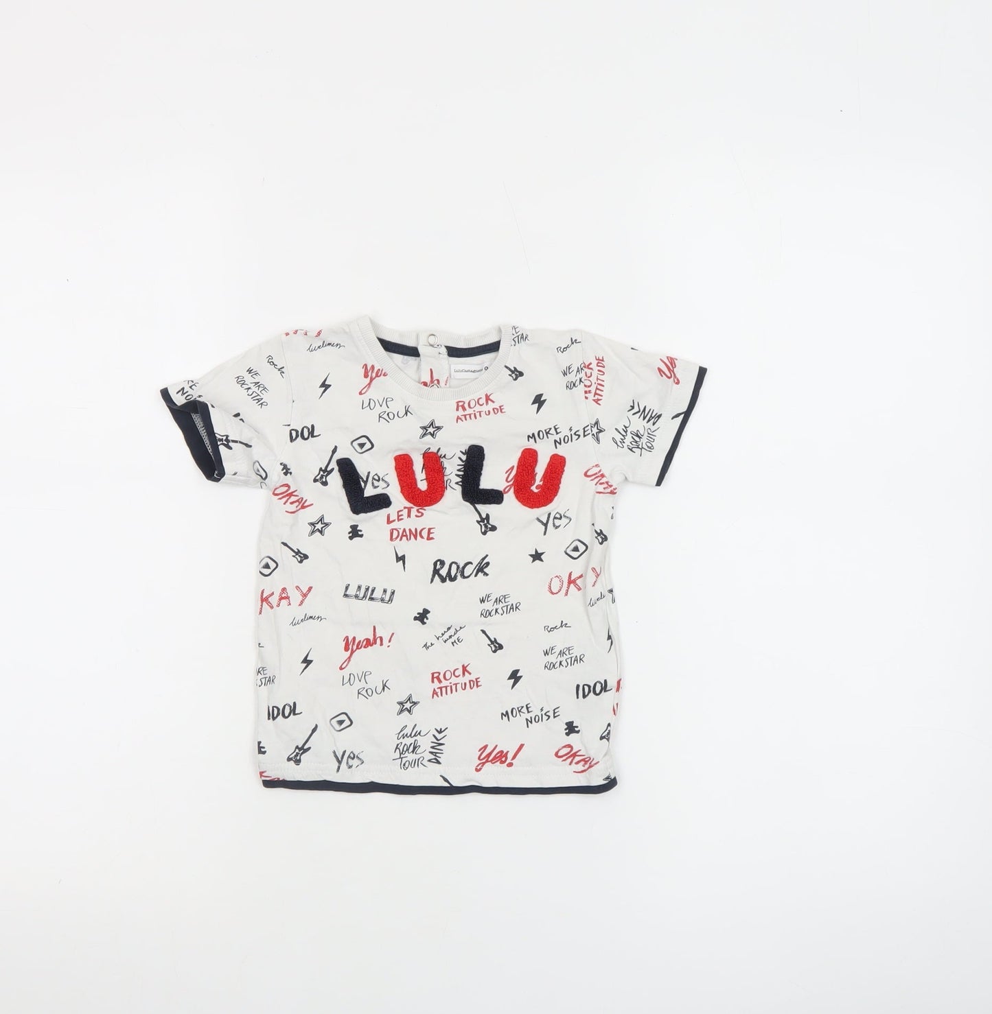 LuluCastagnette Unisex Baby White Rock Print Cotton T-Shirt 24 Months