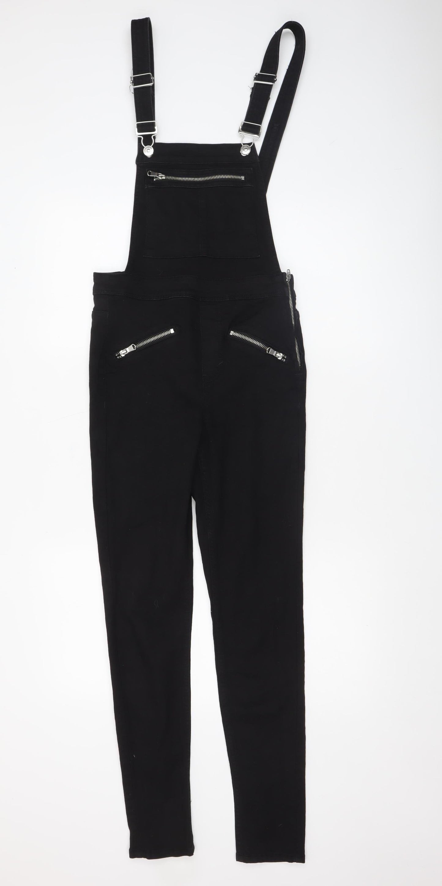 H&M Divided Women's Black Dungaree Jumpsuit UK 6 Zip Detail Skinny Fit