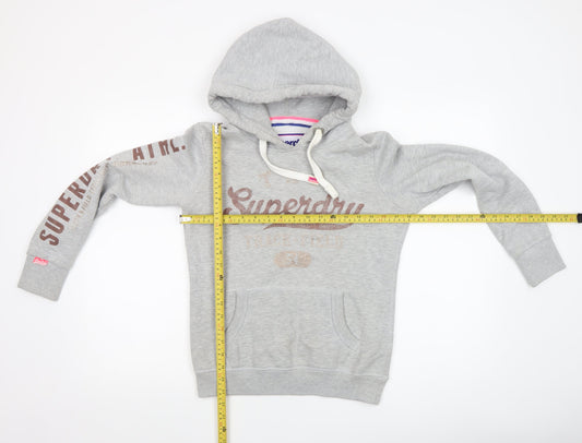 Superdry Womens Grey Pullover Hoodie Size UK 10 Track & Field Logo