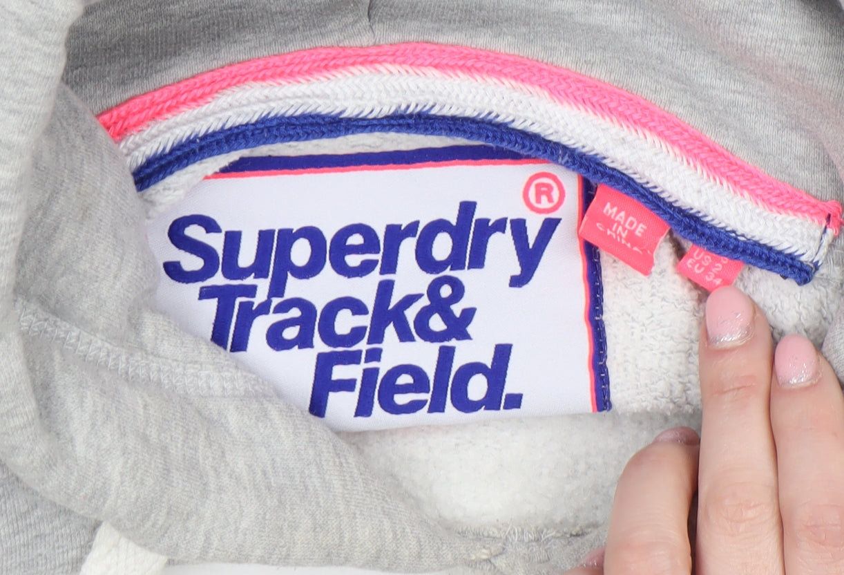 Superdry Womens Grey Pullover Hoodie Size UK 10 Track & Field Logo