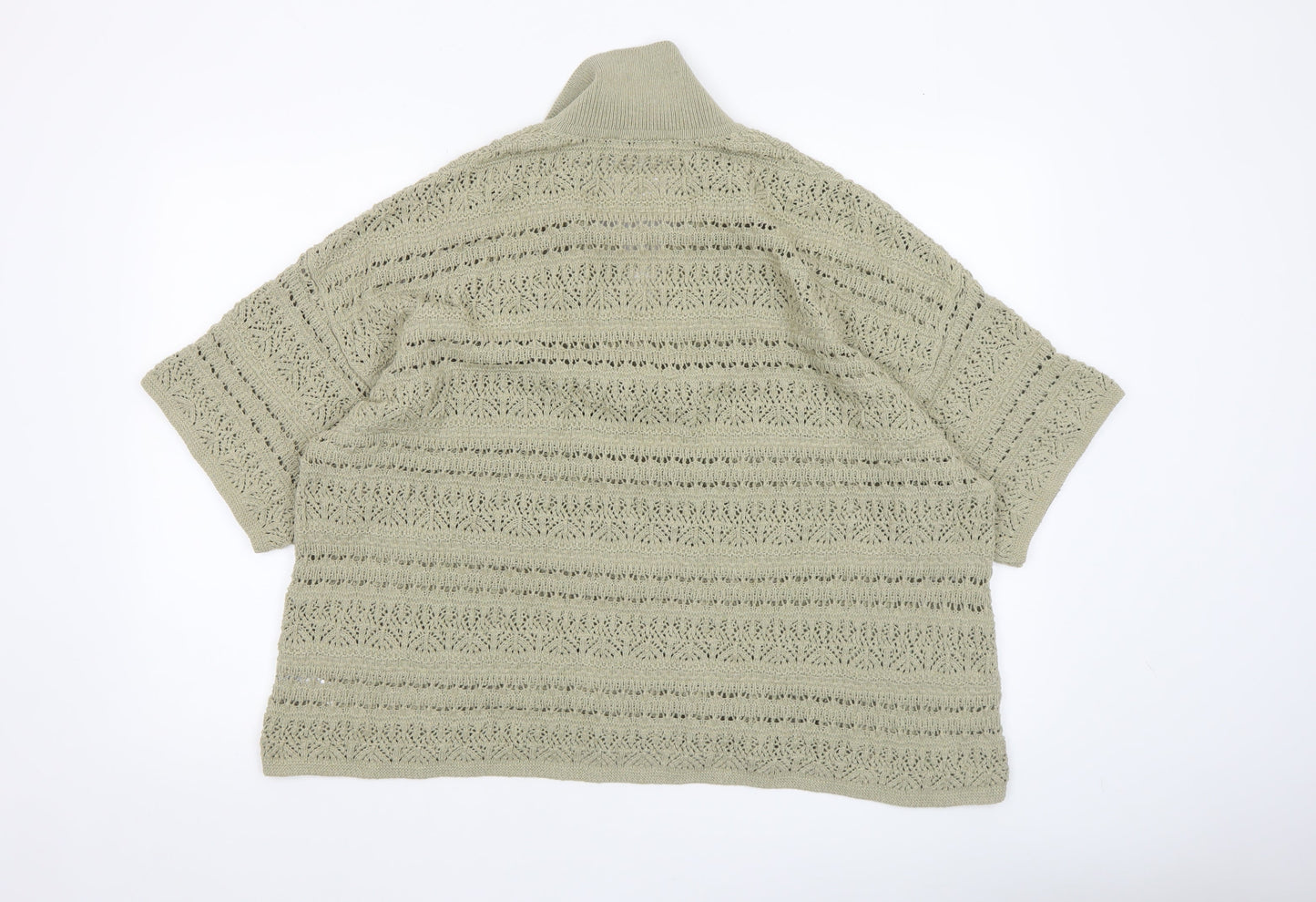 Gallery Womens Beige Open Knit V-Neck Short Sleeve Jumper Size XL