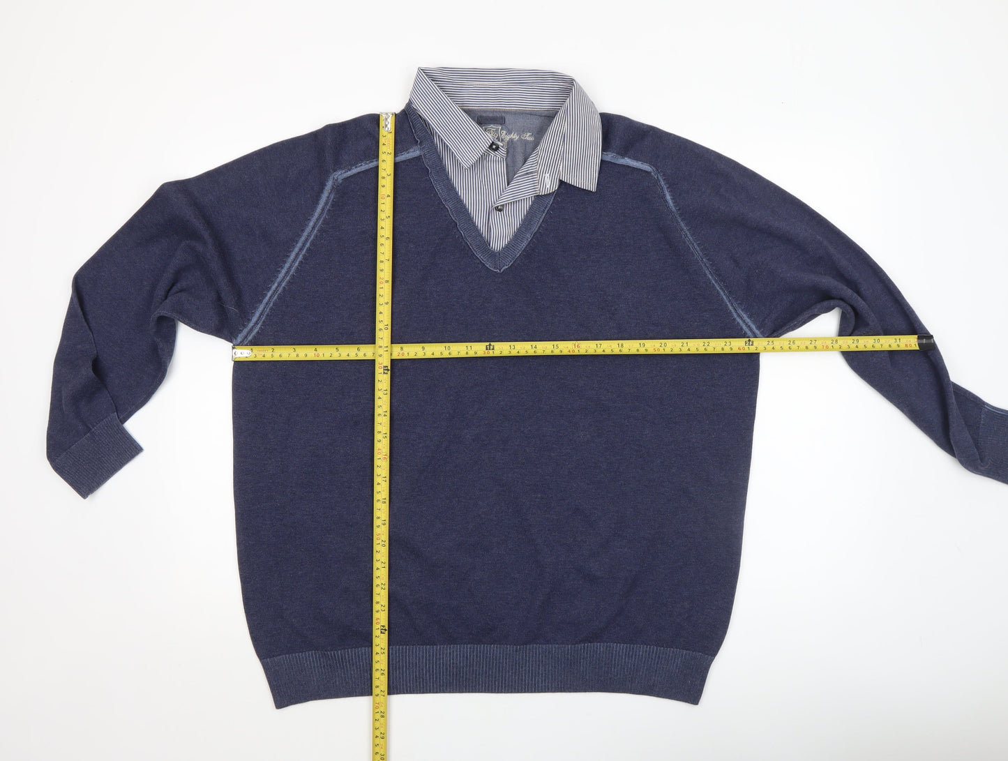 Next Men’s Blue Cotton V-Neck Pullover Jumper Size L Regular Fit