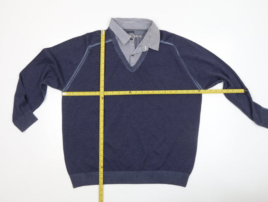 Next Men’s Blue Cotton V-Neck Pullover Jumper Size L Regular Fit