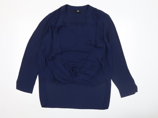 Wallis Women Blue Long Sleeve Wrap Blouse Size M