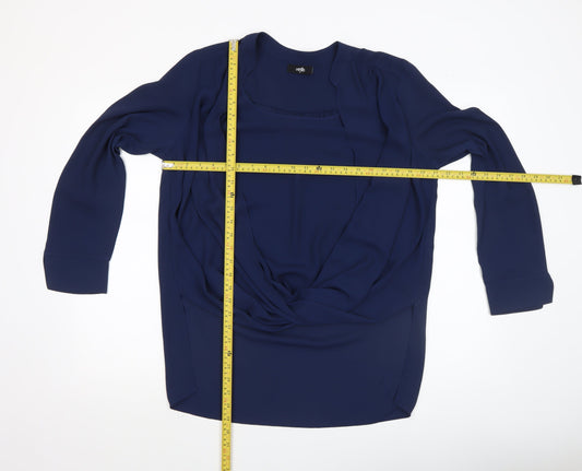 Wallis Women Blue Long Sleeve Wrap Blouse Size M