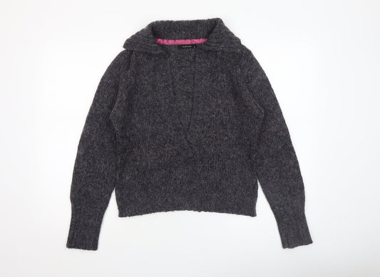 Greenhouse Womens Grey Mohair Blend V-Neck Chunky Knit Jumper M