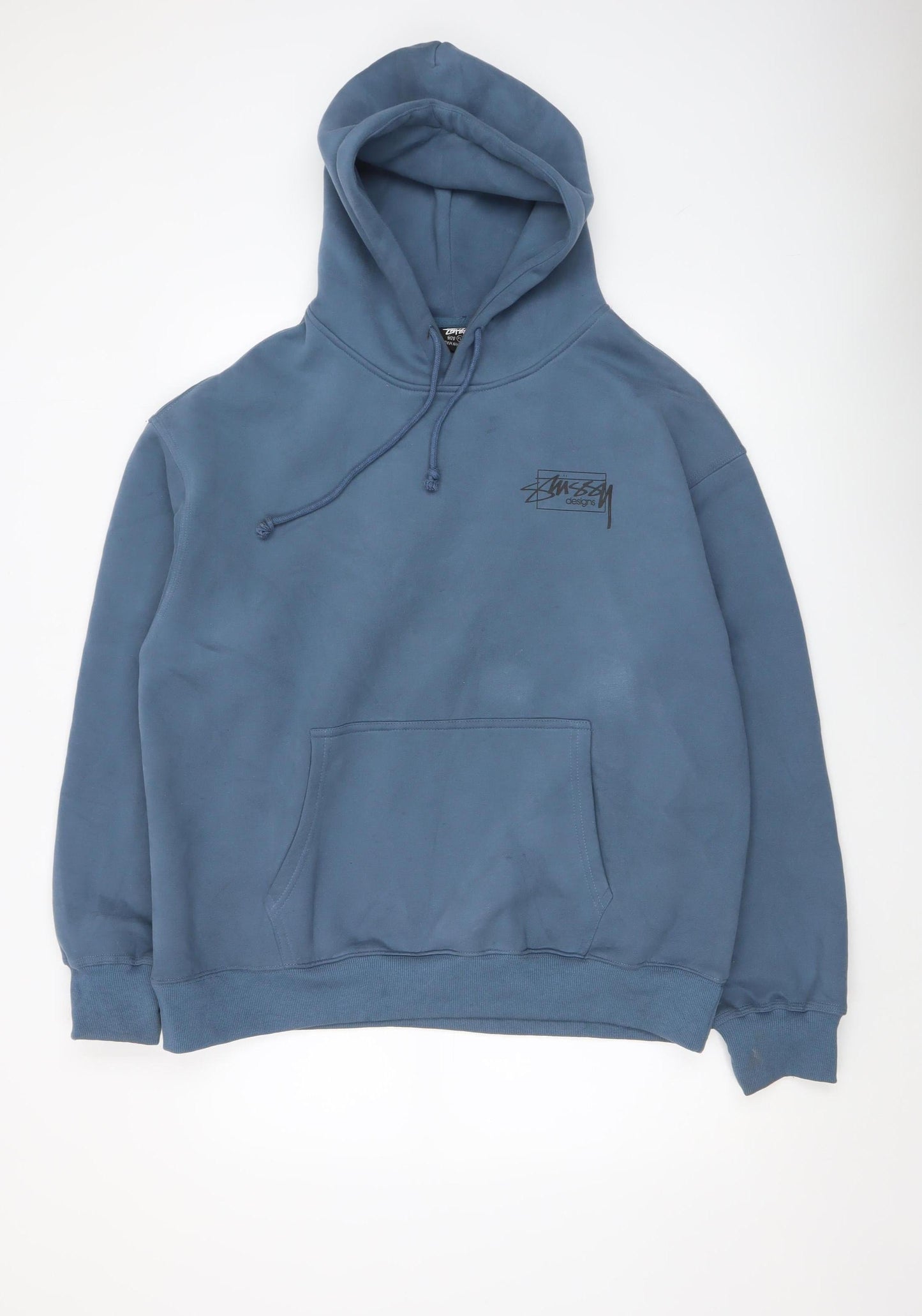 Stussy Men’s Blue Pullover Hoodie XL Fleece Graphic Print Streetwear